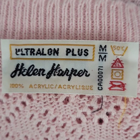 Vintage 80s Helen Harper Pink Pointelle Cardigan | Structured Shoulder | L - Picture 11 of 11